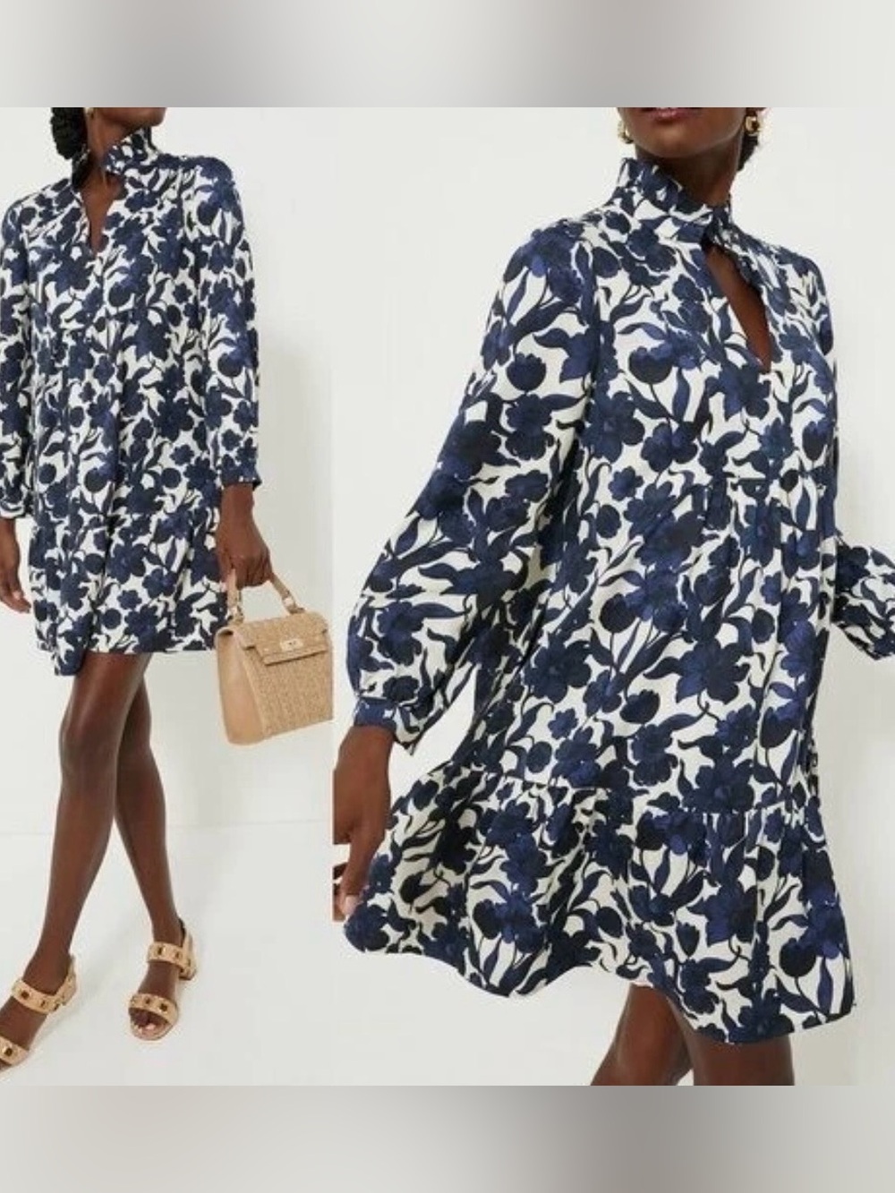Tuckernuck  Blue Poppy Palmerston Drop Waist Long Sleeve Mini Dress Size Small